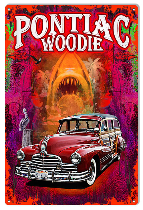 Pontiac Woodie Reproduction Sign By Artist Phil Hamilton 12″x18″