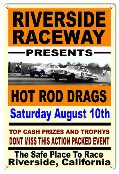 Riverside Raceway Hot Rod Drag Speedway Reproduction Sign 12x18