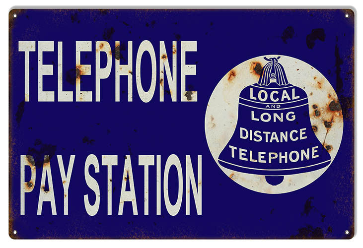 Aged Looking Telephone Pay Station Nostalgic Reproduction Sign 12″x18″