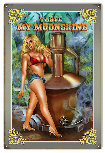 Taste My Moonshine Pin Up Bar Girl 12″x18″