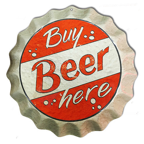 Buy A Beer Here Bar Laser Cut Out Reproduction Sign 14″ Round