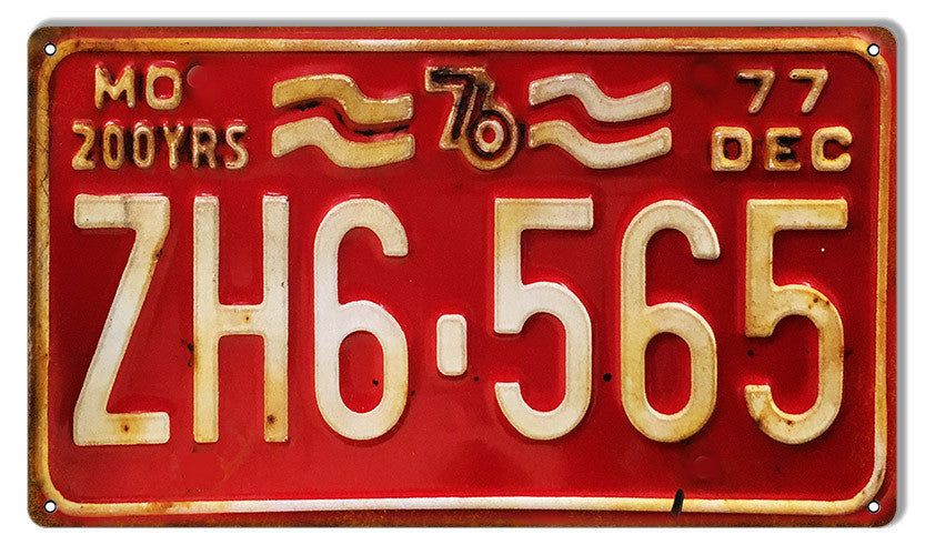 Distressed MO Dec 77 License Plate Gas Station Reproduction Sign 8″x14″