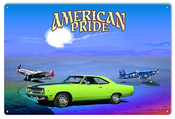 Lime Green Chevelle American Pride By Artist Phil Hamilton 12″x18″