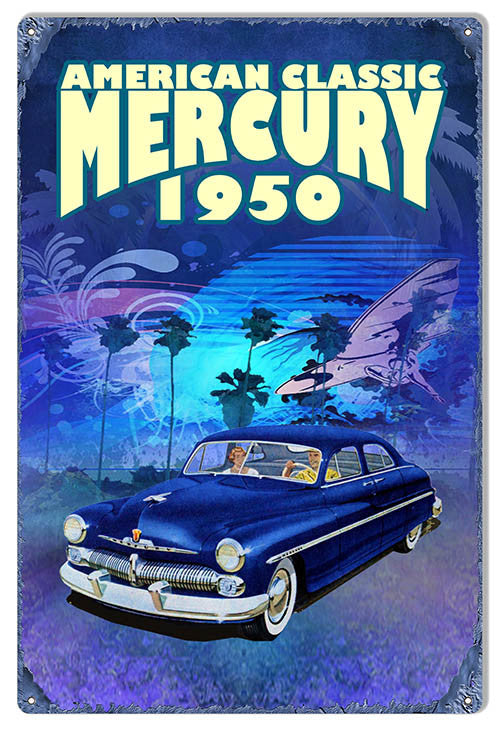 Reproduction American Classic Series by Phil Hamilton 12″x18″ 1950 Mercury Metal  Sign