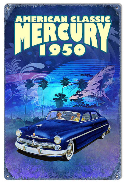 Reproduction American Classic Series by Phil Hamilton 12″x18″ 1950 Mercury Metal  Sign