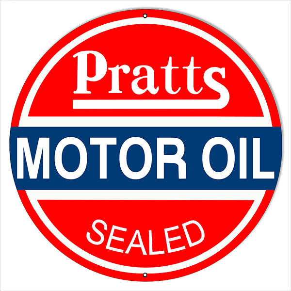 Large Format Metal  Sign Pratts Reproduction Gas And Motor Oil Metal  Sign 18"x18" Round