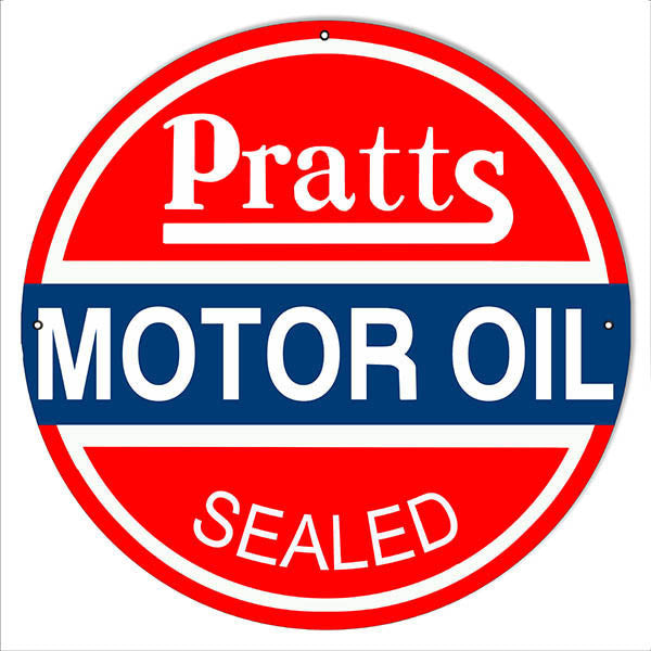 Large Format Metal  Sign Pratts Reproduction Gas Station Motor Oil Metal  Sign 24"x24" Round