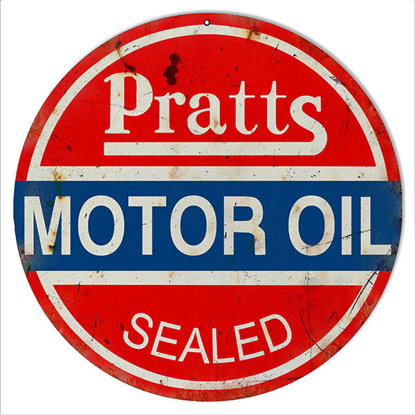 Motor Oil And Gas Station Pratts Aged Reproduction 14"x14" Metal  Sign