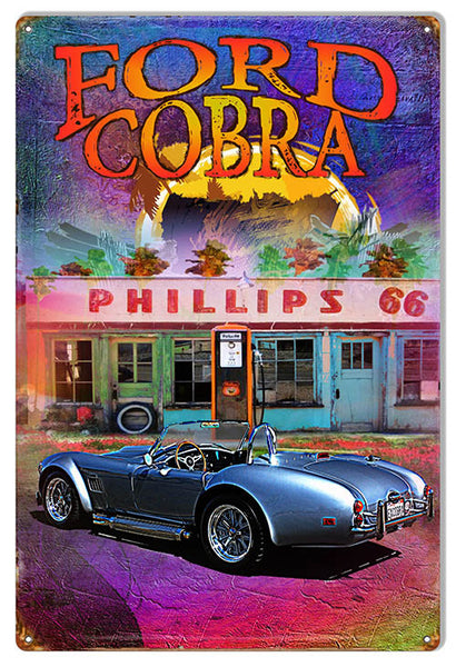 Reproduction Ford Cobra Metal  Sign By Artist Phil Hamilton 12″x18″