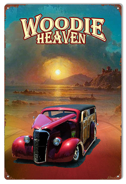 Reproduction Woodie Heaven Metal  Sign By Artist Phil Hamilton 12″x18″