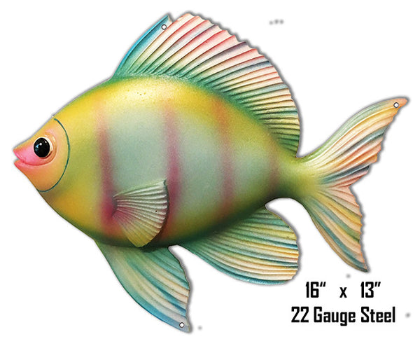 Pink Yellow Blue Tropical Fish Laser Cut Out Metal  Sign 13″x16″
