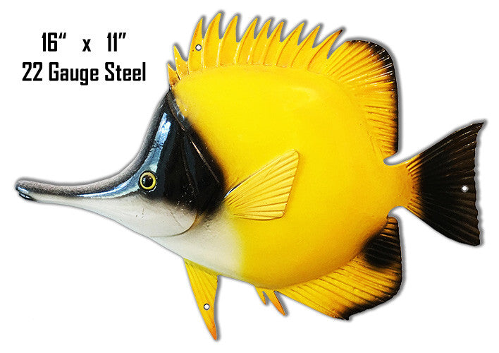 Yellow With Black Accents Tropical Fish Laser Cut Out Metal  Sign 11″x16″