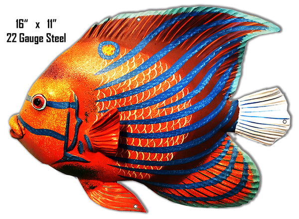 Red Yellow Blue Stripe Tropical Fish Laser Cut Out Metal  Sign 11″x16″