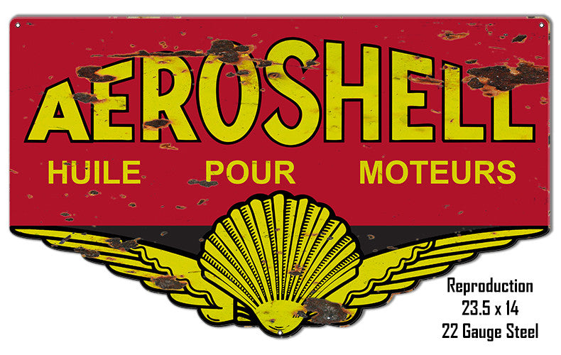 Distressed Aeroshell Huile Laser Cut Out Metal  Sign Reproduction 14″x23.5″