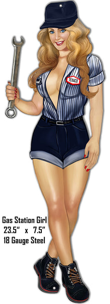 Gas Station Girl Reproduction  Laser Cut Out Metal  Sign 7.5″x23.5″