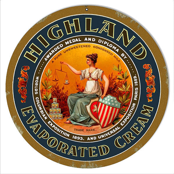 Highland Evaporated Cream Country Metal Sign 14″ Round