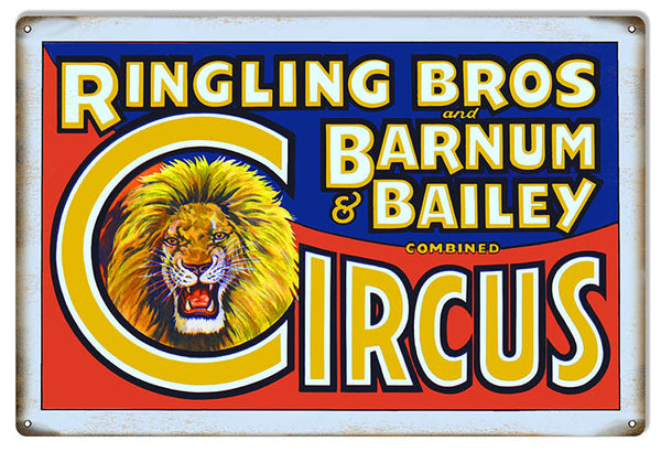 Blue And Red Ringling Bros Reproduction Circus Metal Sign 12″x18″