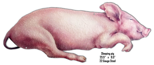 Sleeping Pig Animal Wall Art Laser Cut Out Metal Sign 9.5″x23.5″