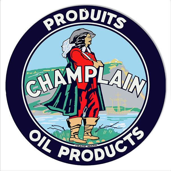 Champlain Oil Products Reproduction Motor Oil Metal Sign 14″ Round