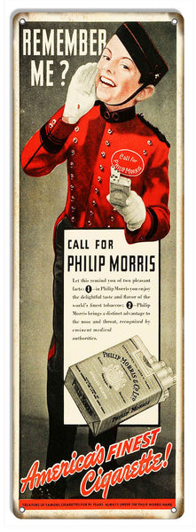 Aged Looking Philip Morris Cigarette Ad Reproduction Metal Sign 6″x18″