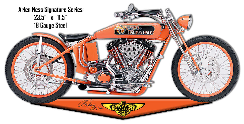 Tangerine Arlen Ness Motorcycle Reproduction Cut Out Metal Sign 11.5″x23.5″
