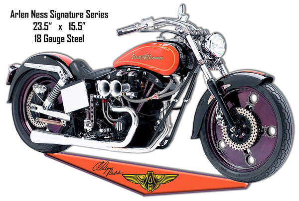 Arlen Ness Reproduction Motorcycle Cut Out Metal Sign 15.5″x23.5″