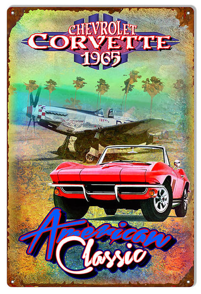 1965 Chevy Corvette Reproduction Metal Sign By Artist Phil Hamilton 12″x18″