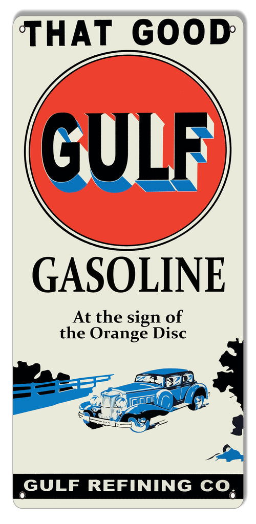 Good Gulf Gasoline Reproduction Motor Oil Metal Sign 11″x24″