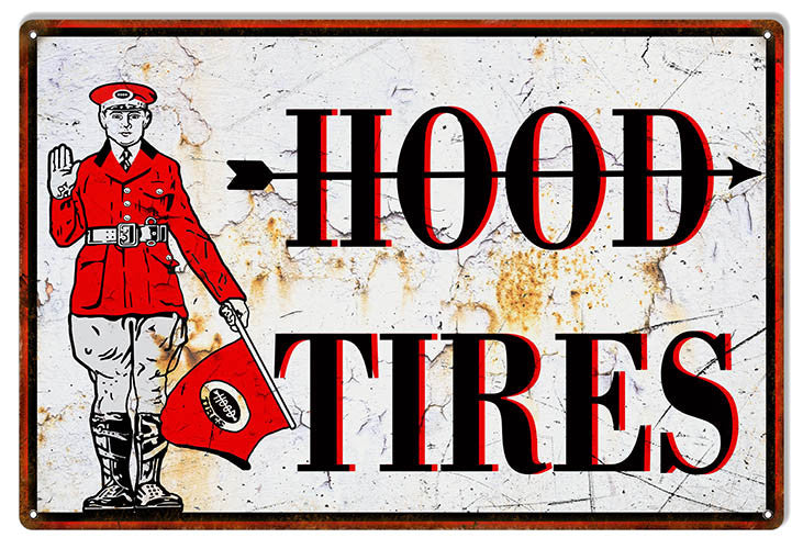 Distressed Hood Tire Reproduction Garage Shop Metal Sign 12″x18″