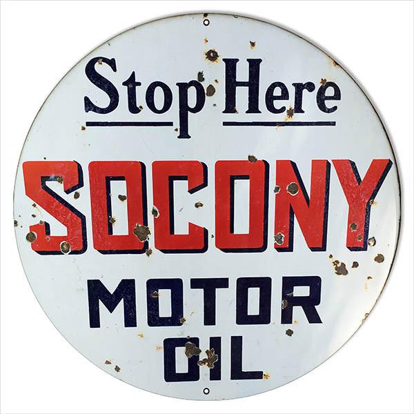 Stop Here Socony Reproduction Motor Oil Metal Sign