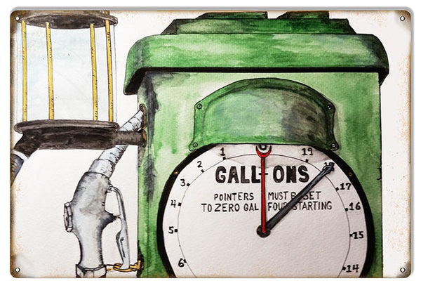 Gas Pump Gallons Gas Station Reproduction Metal Sign 12″x18″