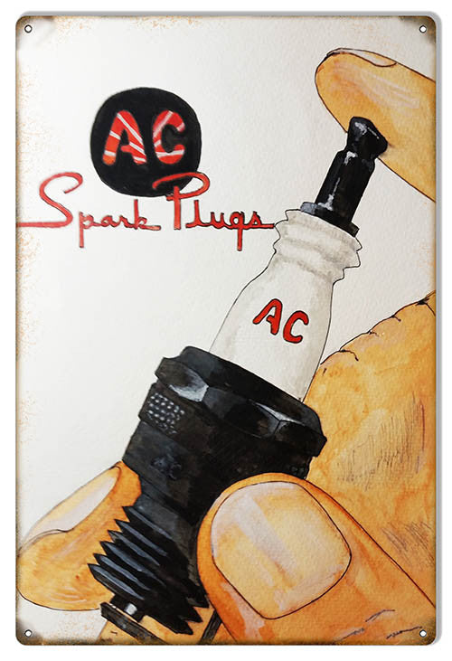 AC Spark Plugs Gas Station Reproduction Metal Sign 12″x18″