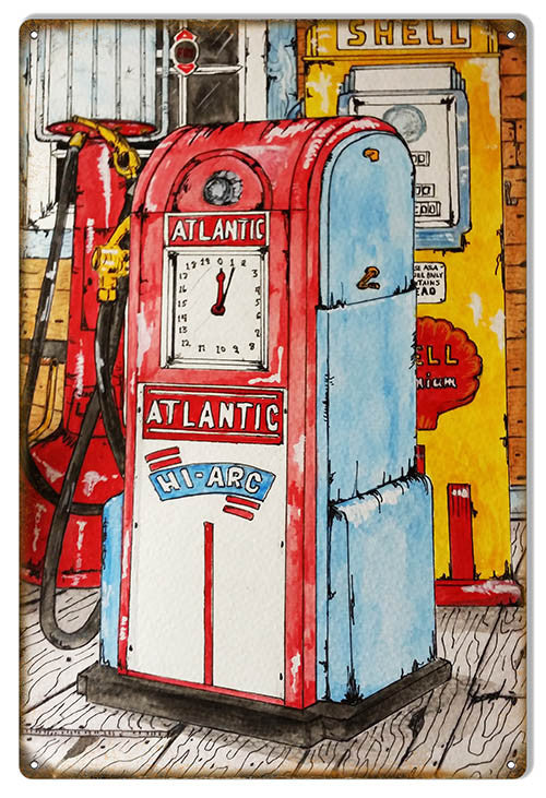 Aged Atlantic Gas Station Pump Reproduction Metal Sign 12″x18″