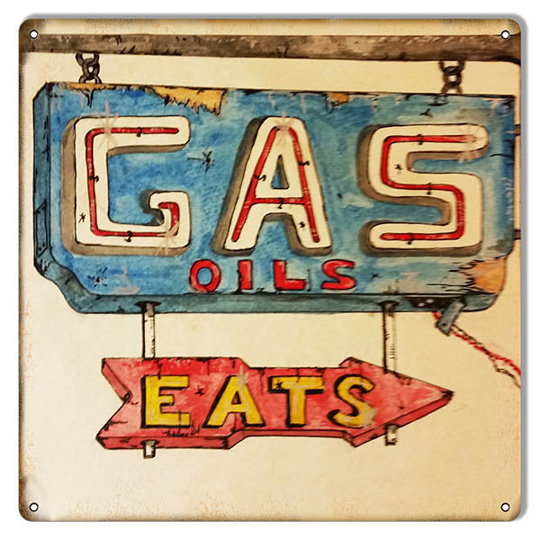 Gas Oil Eats Gas Station Reproduction Metal Sign 12″x12″