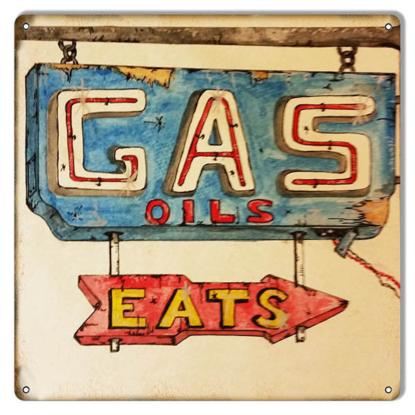 Gas Oil Eats Gas Station Reproduction Metal Sign 12″x12″