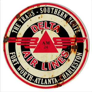 Delta Airlines Southern Route Reproduction Sign 14, Round
