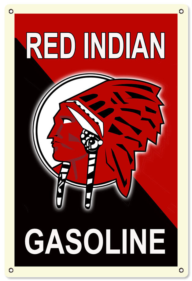 Reproduction Red Indian Gasoline Metal Sign 12″x18″