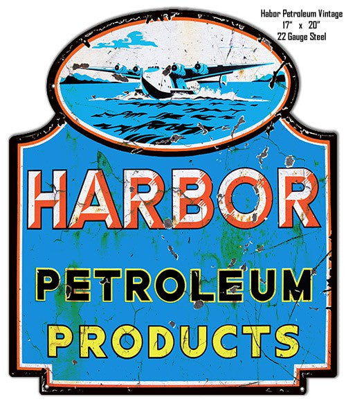 Distressed Harbor Petroleum Laser Cut Out Reproduction Metal  Sign 17″x20″