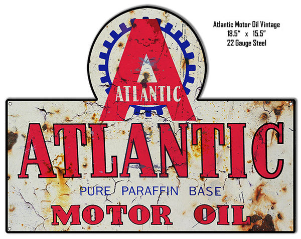 Reproduction Aged Atlantic Motor Oil Metal Laser Cut Out 15.5″x18.5″ Sign