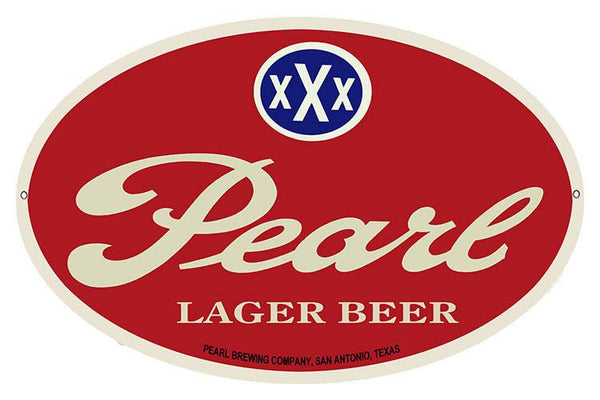 Pearl Lager Beer Oval Bar Reproduction Metal  Sign 11″x18″