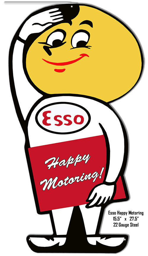 Happy Motoring ESSO Laser Cut Out Reproduction Metal  Sign 15.5″x27.5″