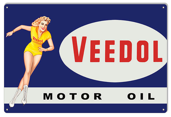 Large Veedol Pin Up Girl Reproduction Motor Oil Metal  Sign 16″x24″