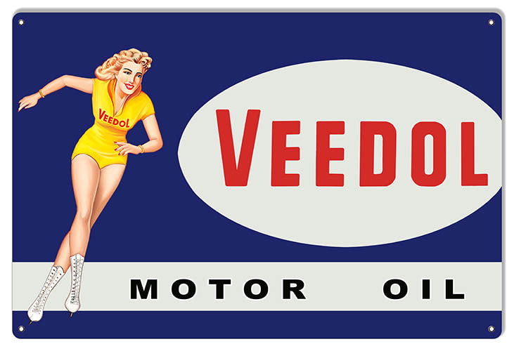 Pin Up Girl Veedol Motor Oil Reproduction Metal  Sign 12″x18″