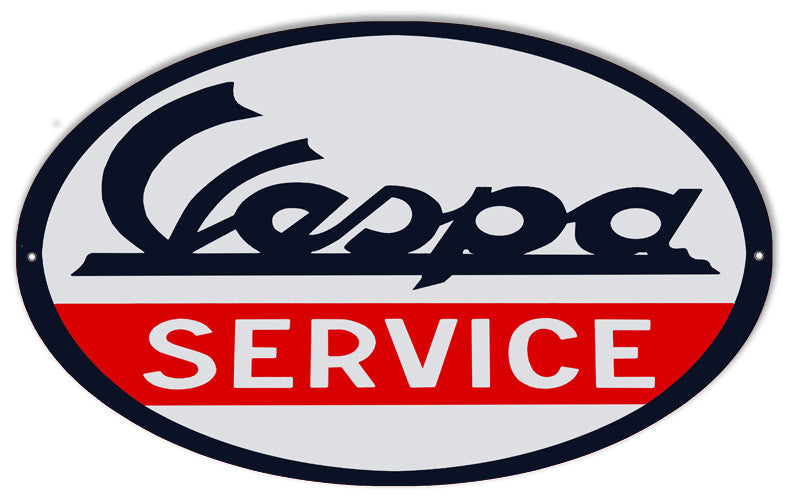 Large Vespa Service Motorcycle Reproduction Metal  Sign 11″x18″ Oval