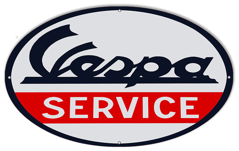 Reproduction Vespa Service Garage Shop Metal  Sign 11″x24″ Oval