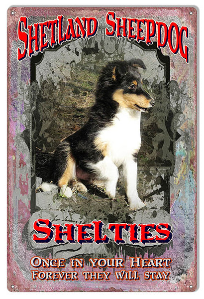 Shelties Once In Your Heart Reproduction Metal  Sign 12″x18″