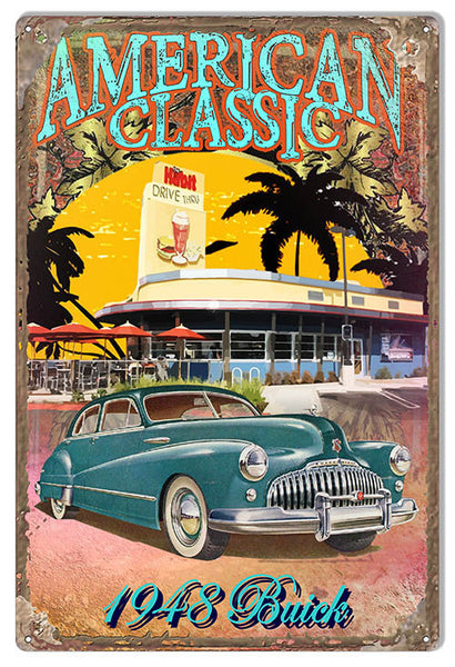 Classic 1948 Buick By Artist Phil Hamilton Reproduction Metal  Sign 12″x18″