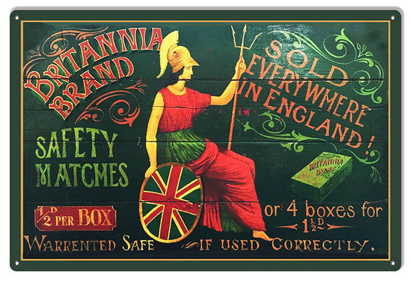 Brittania Brand Matches Cigar Reproduction Metal  Sign. 12"x18"