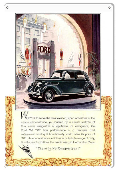 Ford V-8 No Comparison Vintage Automobile Reproduction Metal  Sign 12″x18″
