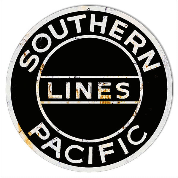 Distressed Southern Pacific Lines Reproduction Railroad Metal  Sign 14″ Round
